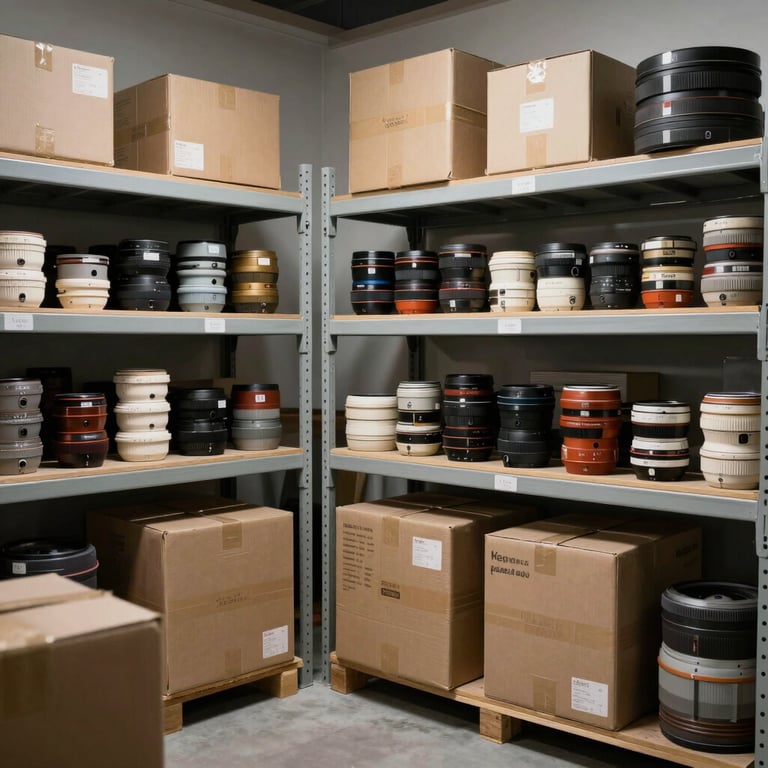 Mercadorias paletizadas prontas para envio em uma instala13o limpa e organizada.