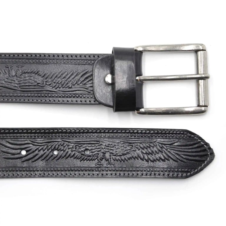 embossed leather belt with decorative pattern
