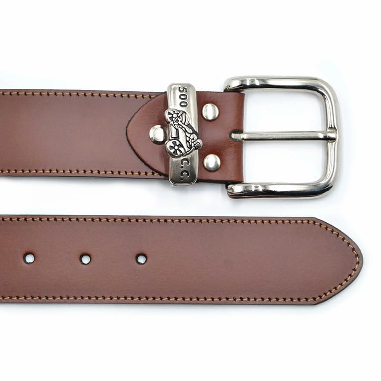 brown leather belt with classic buckle