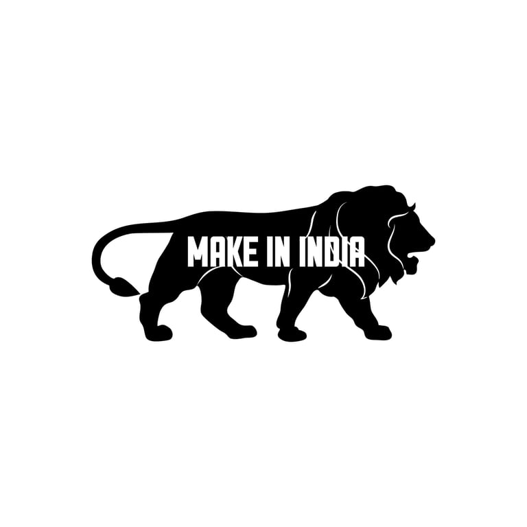 Official Make in India logo featuring a black lion silhouette with white industrial text.