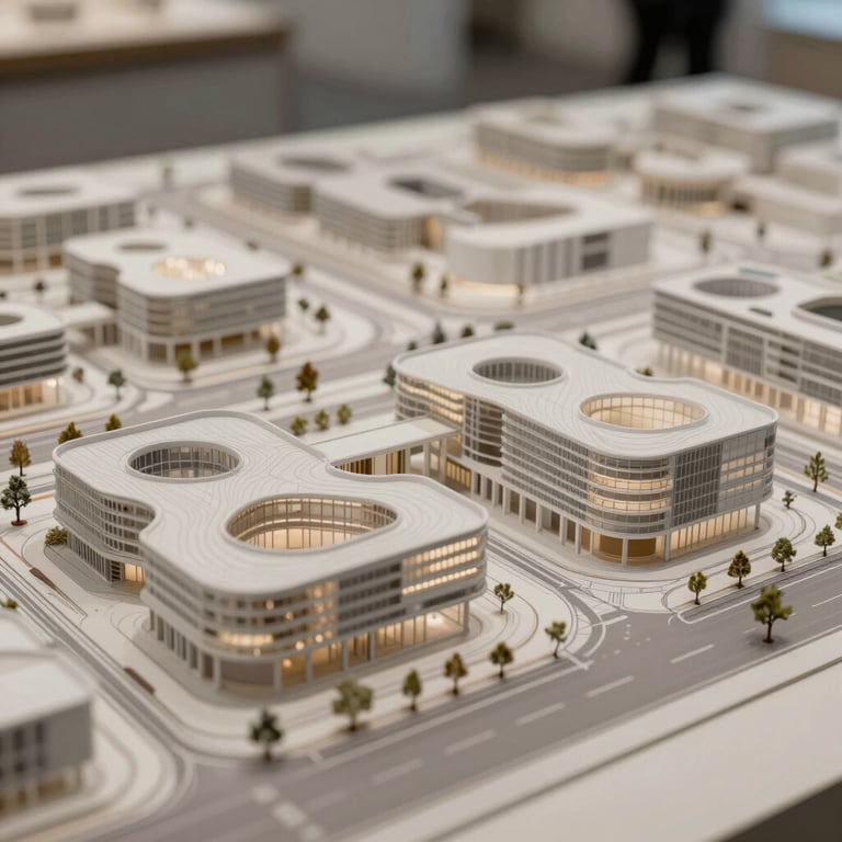 A detailed architectural scale model of a contemporary infrastructure project, highlighting sophisticated planning and expertise.