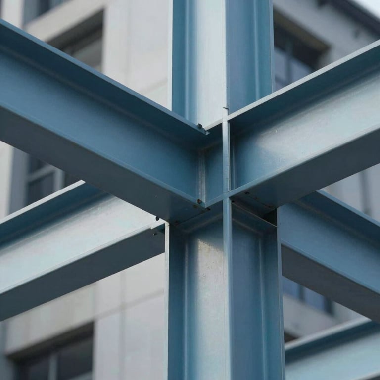 A detailed shot of a structural steel joint in a modern building, representing precision engineering and strength, incorporating #1A202C tones.