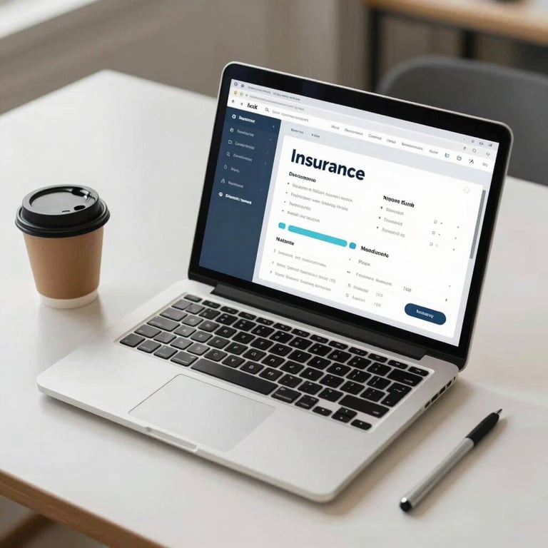 A clean workspace with a laptop and a coffee cup, showing a user-friendly digital dashboard for insurance management.