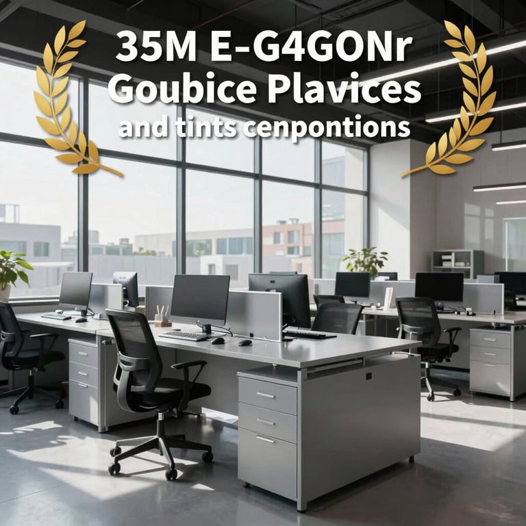 Interior view of a modern logistics planning office with silver grey furniture and large windows.