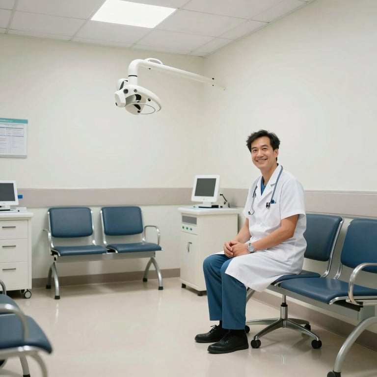 A clean, bright pediatrician waiting room with sanitized furniture and a welcoming, professional atmosphere.