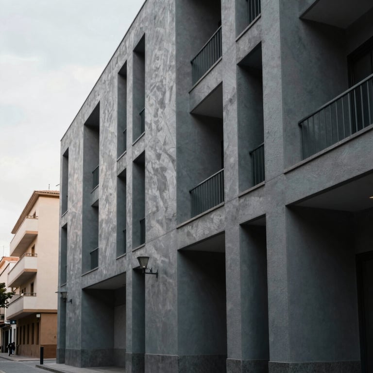 Modern Spanish / Iberian & Latin American urban landscape with clean lines and a charcoal grey color palette.