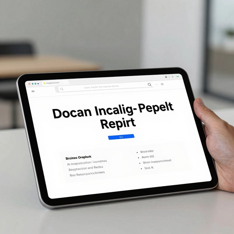 A professional inspection report displayed on a tablet, with a blurred modern interior background.
