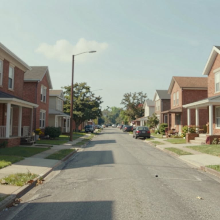 A wide shot of a classic GTA residential street with brick houses, under a bright daylight sky, conveying reliability.
