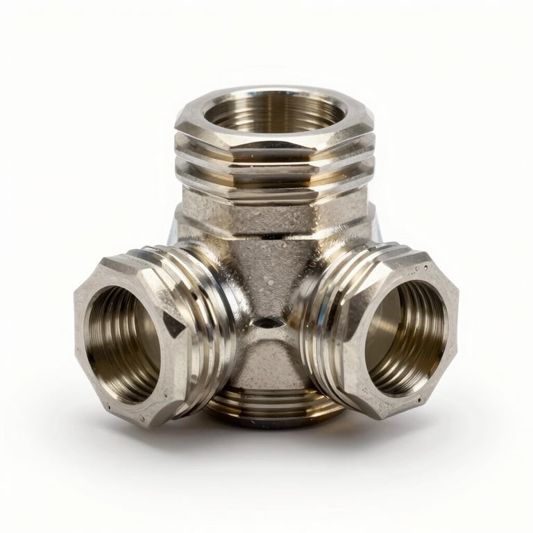 Precision engineering detail of a hydraulic hose fitting, high-contrast professional photography, #B8A79B tones.