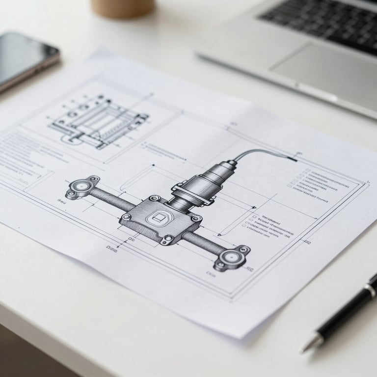 A technical blueprint of a hydraulic system overlaid on a clean, modern desk, representing integrity and planning.