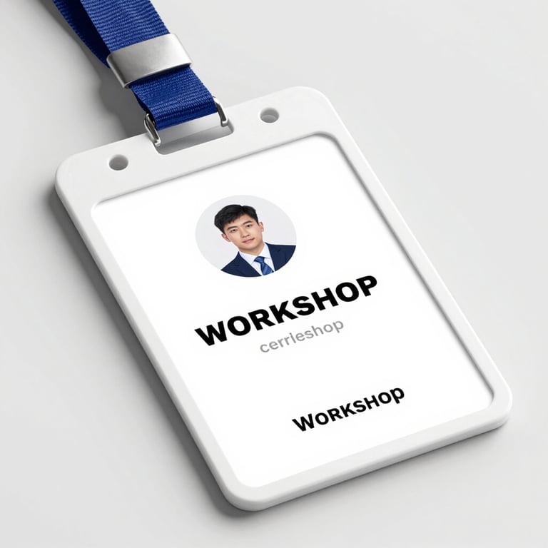 A detailed shot of a professional certificate or workshop badge on a clean surface.