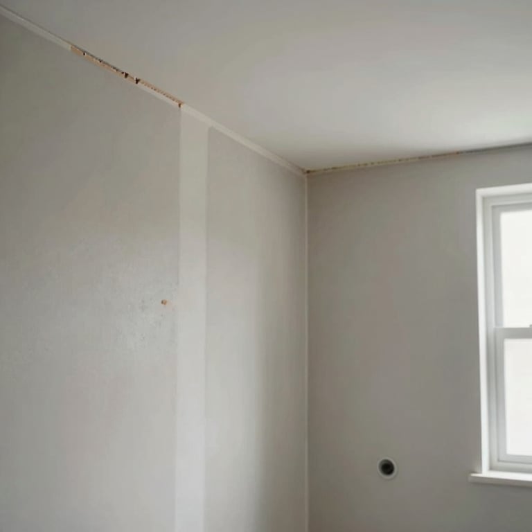 Detail shot of a moisture-resistant drywall installation in a modern bathroom, showcasing precision around plumbing fixtures.