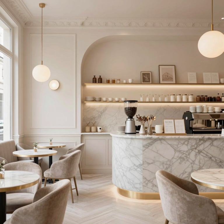 Close-up of architectural blueprints on a neutral-toned desk with modern tools.
