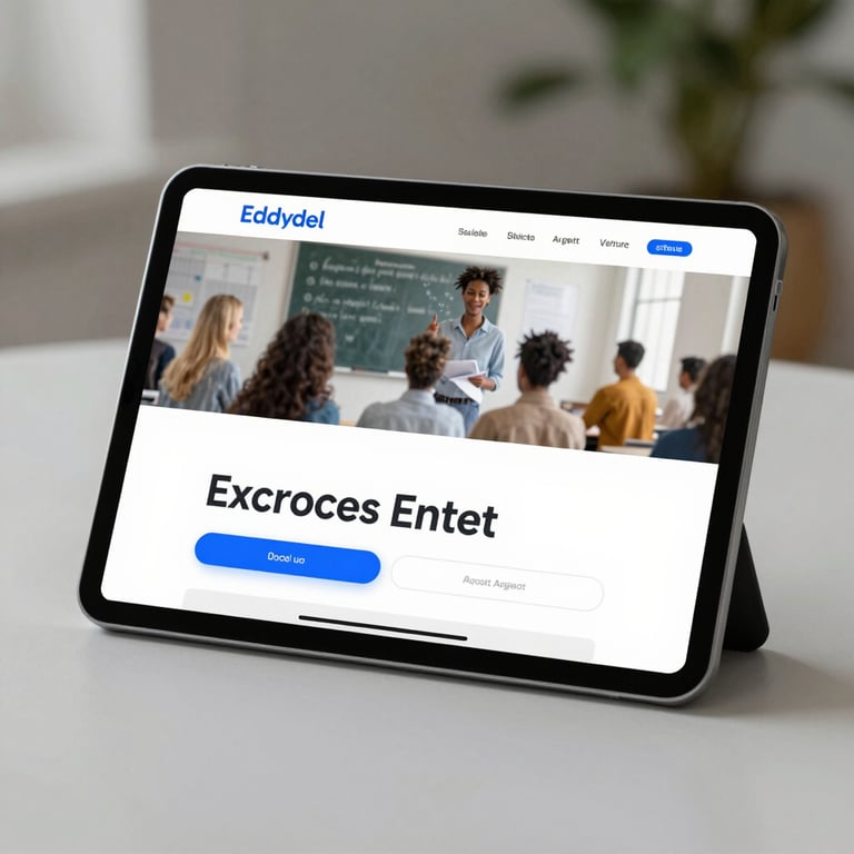 An elegant digital tablet displaying modern educational software in a professional setting.