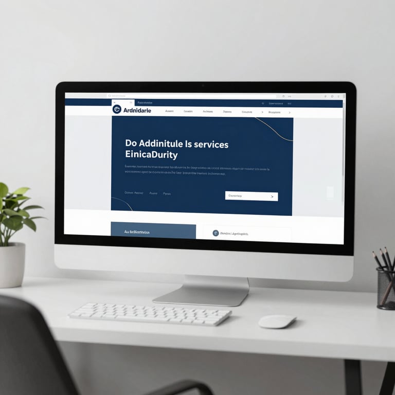 A professional, minimalist workspace with premium stationery and a high-end feel for administrative services.