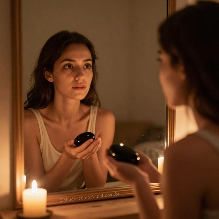 Ritual espelho auto-reflexão: vela ônix olhar profundo verdades pessoais perguntas importantes libertação