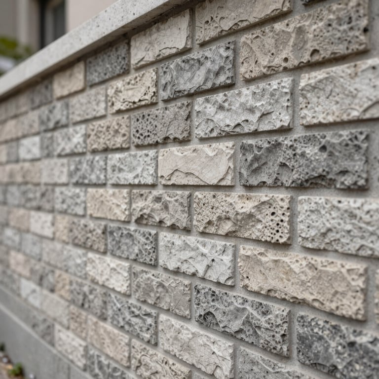 A finished perimeter wall with decorative masonry work showing reliable and solid craftsmanship.