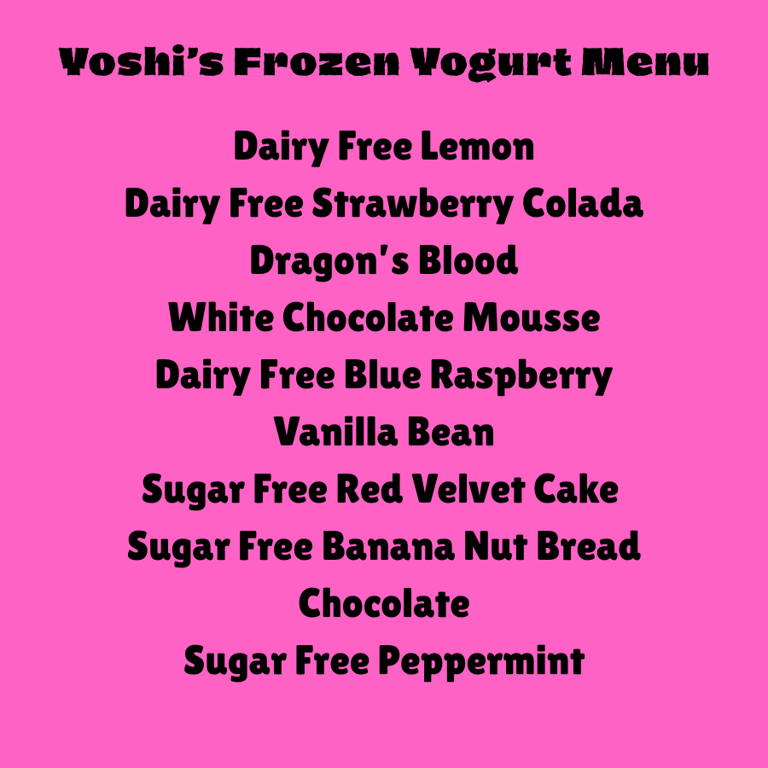 Yoshi's frozen yogurt ice cream menu, scottsbluff, ne
