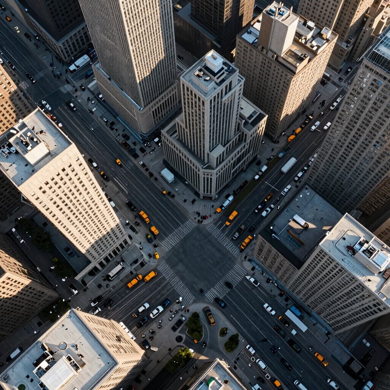 A bird's eye view of a US city grid representing efficient delivery routing.