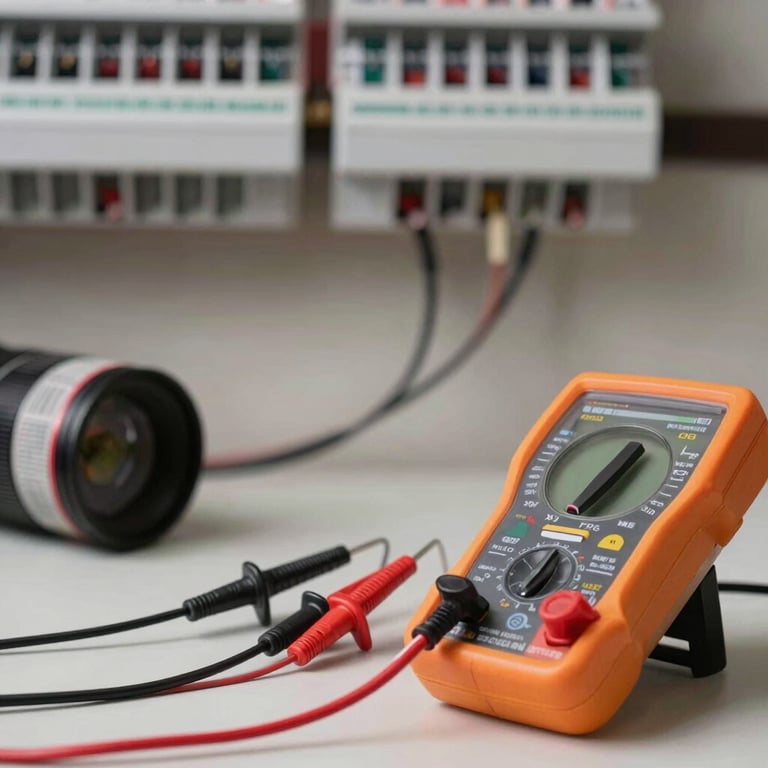 The glow of high-voltage professional tools and a multimeter testing a residential electrical system in Orlando.
