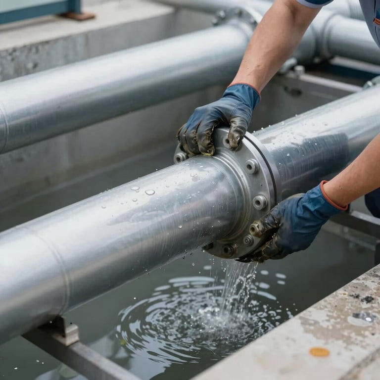 A clean, modern sewage pipe installation after professional maintenance and cleaning.