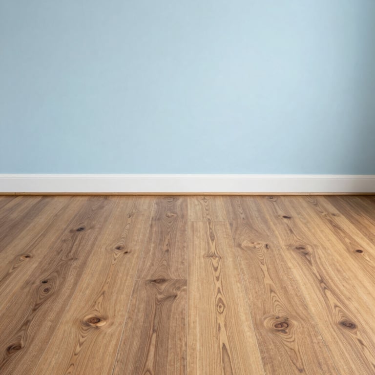 A finished room showcasing high-quality laminate flooring and freshly painted light blue walls.