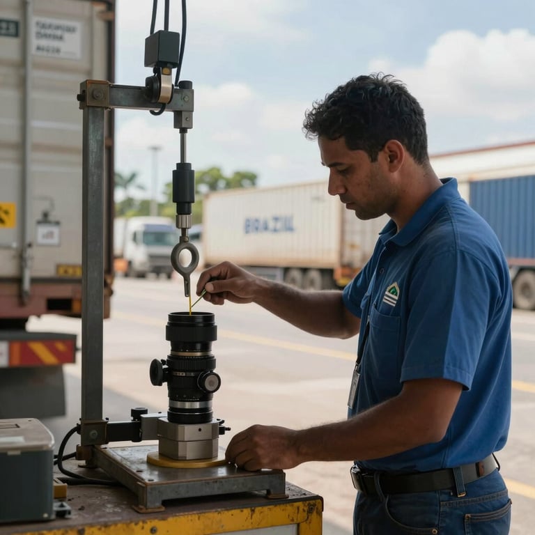 A professional overseeing cargo weighing operations at a terrestrial transport hub in Brazil.
