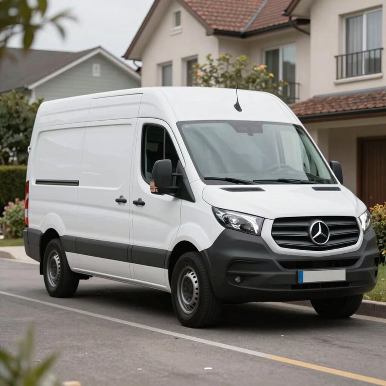 A professional service van with a clean, modern design parked in a residential area.