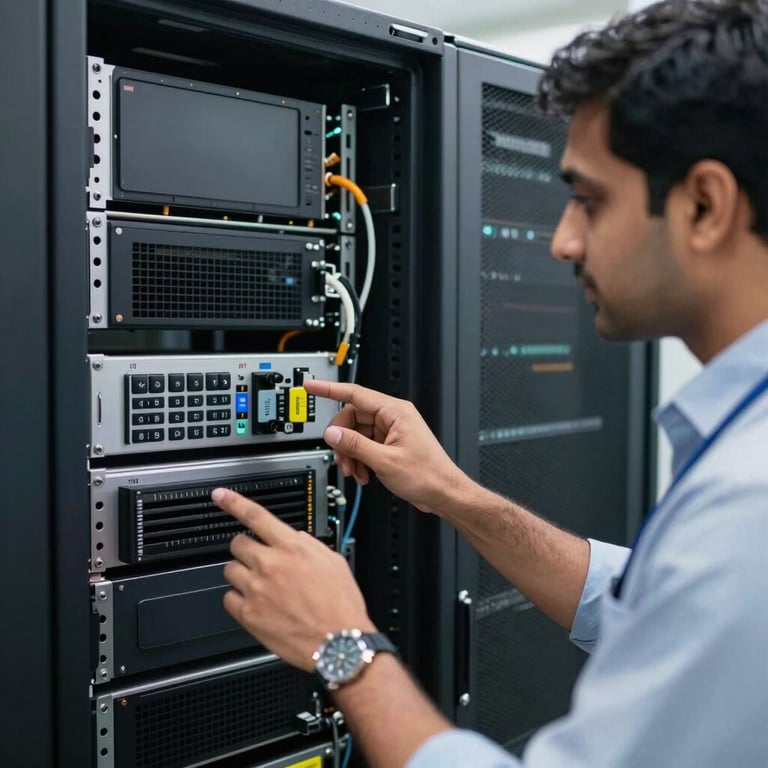 Close-up of a professional IT consultant discussing server maintenance with a client in a South Asian tech hub.