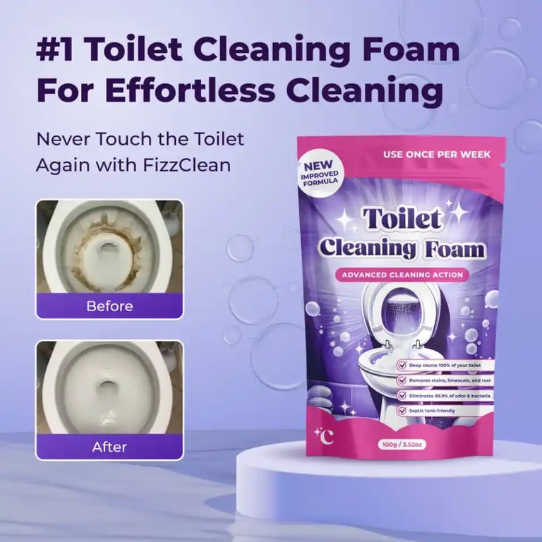 FizzClean™ Splash Foam Technology Deep Cleaning a Ceramic Toilet Bowl