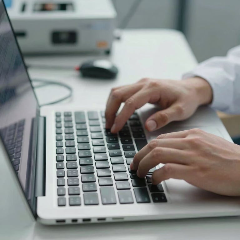 A professional technician testing a laptop keyboard after replacement, ensuring every key is functional and reliable.