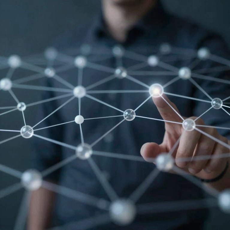 Abstract representation of data nodes connecting in a secure network environment.