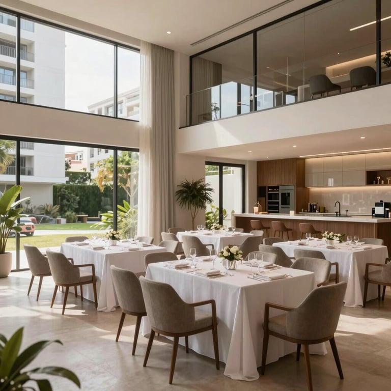 A peaceful, well-lit reception area of a modern Brazilian residential complex.