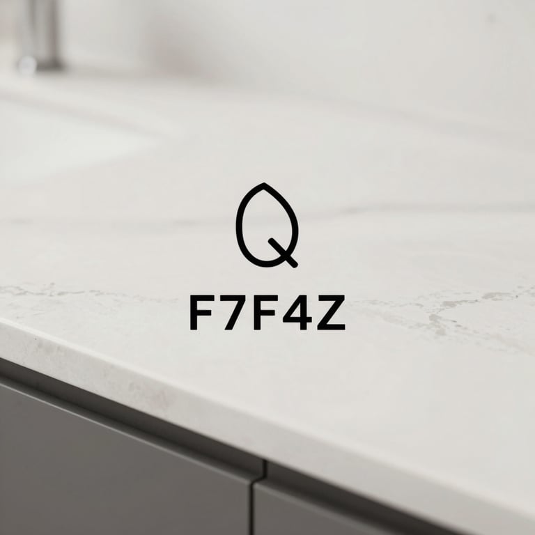 A minimalist logo of a high-end quartz countertop supplier on a #F7F4EF background.