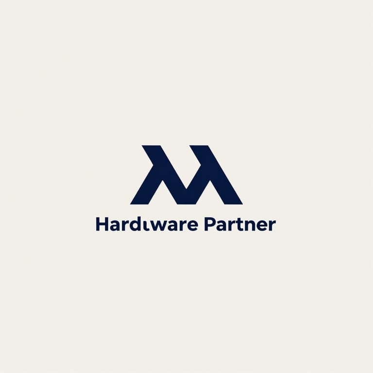 A minimalist logo of a premium hardware partner on a clean #F7F4EF background.