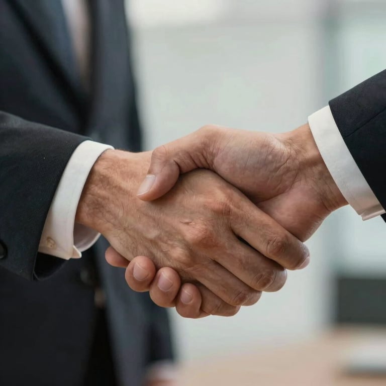 A close-up of a handshake between a professional and a client, symbolizing a successful agreement.