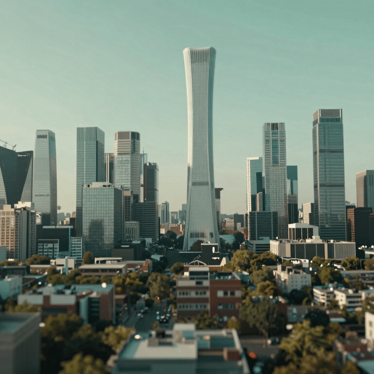 Modern corporate building facade with glass and steel, featuring deep charcoal tones #2F3E46.