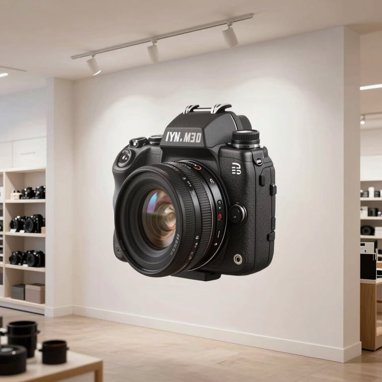 Large format wall decal being installed in a modern North American retail store, clean lines, bright interior.