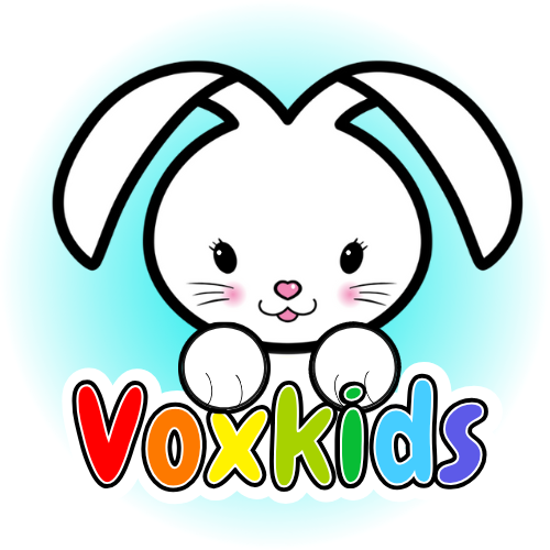 NoniBo bunny logo peering over the VoxKids brand name with the tagline Sing • Learn • Inspire for nu