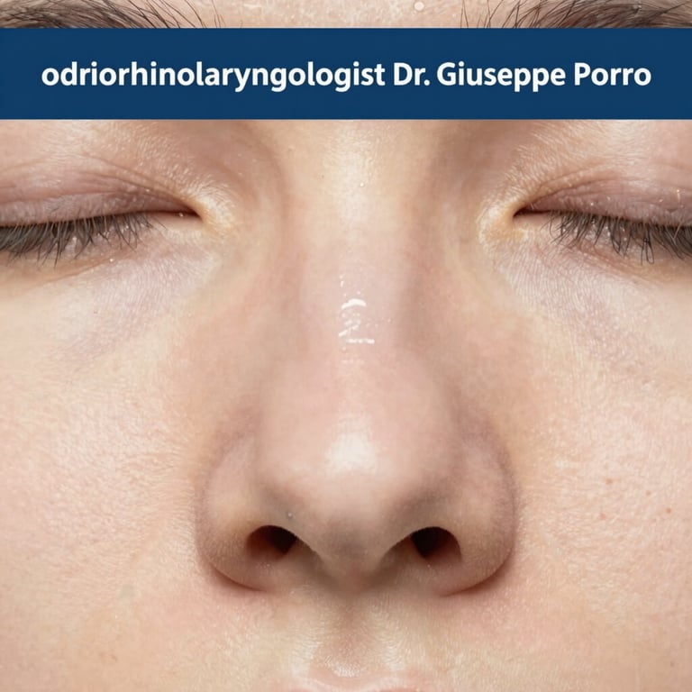 An elegant anatomical illustration of the nasal cavity and sinuses, clean lines, soft medical lighting, non-threatening diagnostic context.