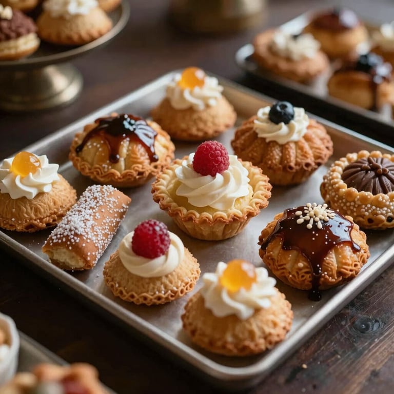 A beautifully arranged dessert tray featuring traditional Mexican pastries at a professional banquet.