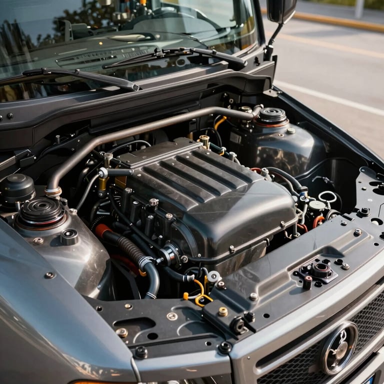 Spotless engine bay of a modern truck, reflecting meticulous attention to detail and professional care.