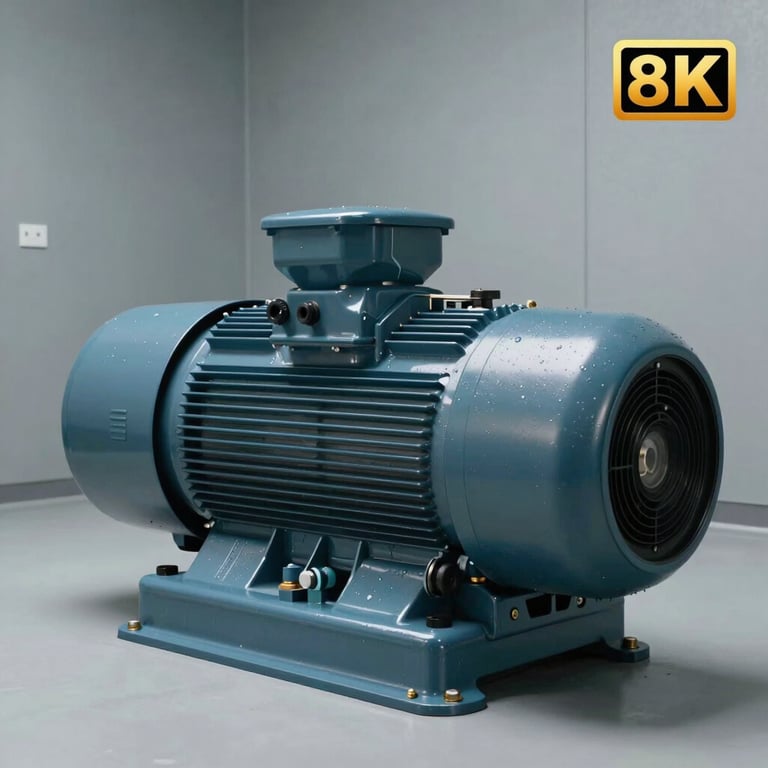 Professional photograph of a large electric motor fire pump installed in a clean mechanical room with Mist Grey walls.