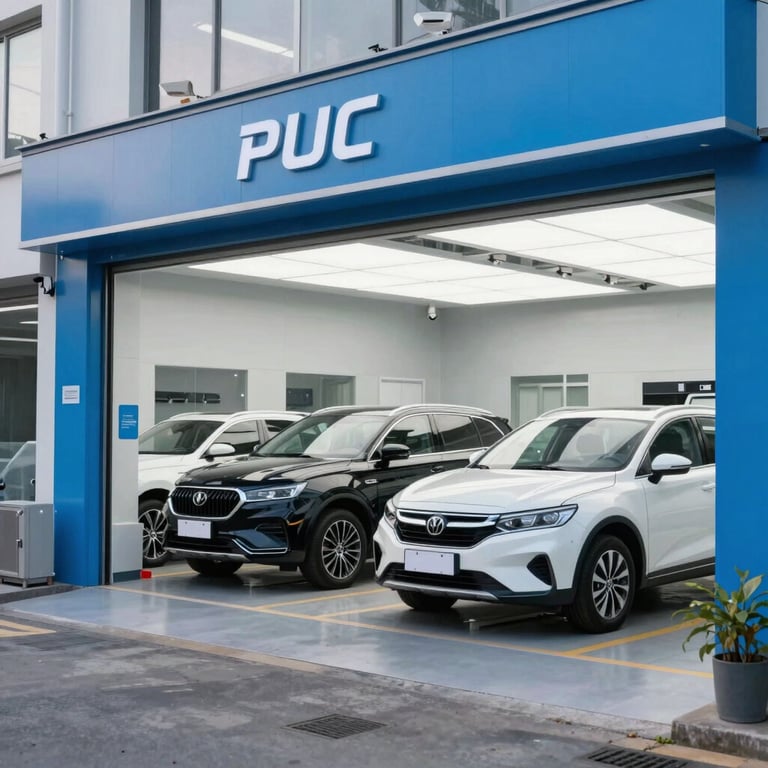 Exterior of a detailing station with bright blue accents and a fleet of clean vehicles.