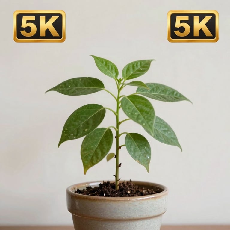 A small, healthy green plant in a ceramic pot placed against a soft off-white wall.