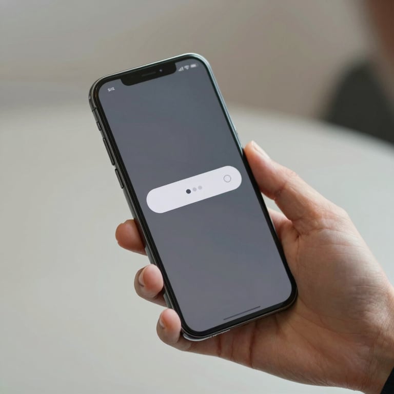A detailed shot of a hand holding a premium smartphone with a simple notification alert in a clean, contemporary setting.