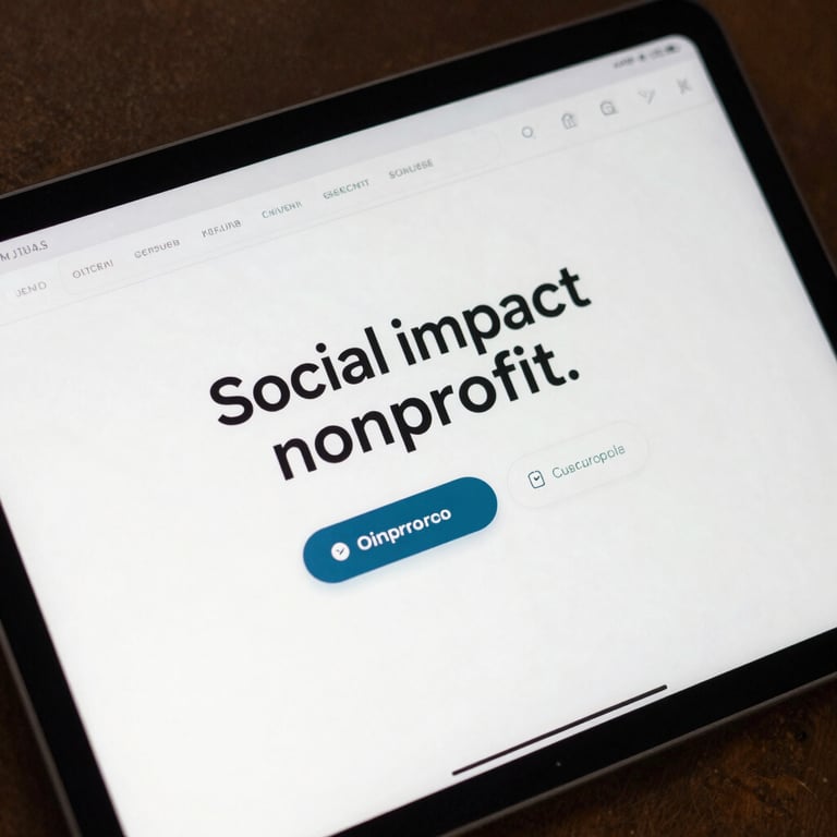 Close-up of a tablet displaying a clean, modern digital outreach interface designed for a social impact non-profit.