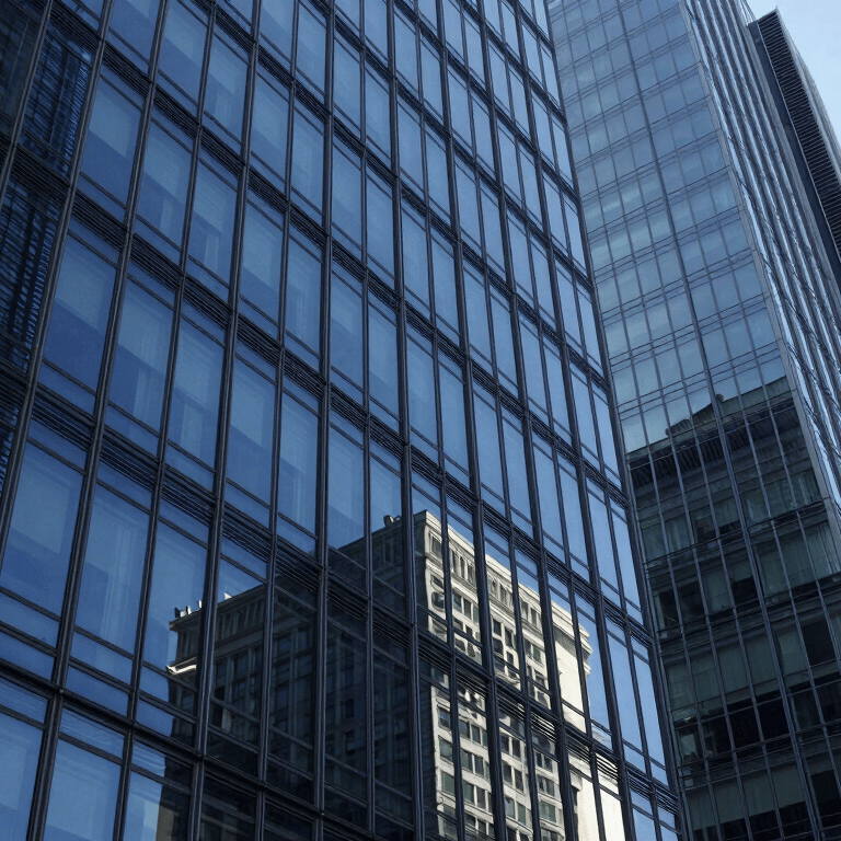 A minimalist European / French office space with sky blue furniture and natural morning light.