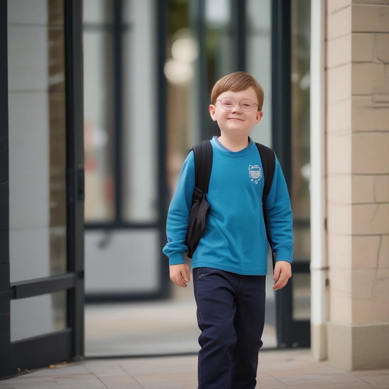 Confident school-aged boy with backpack ready for school day