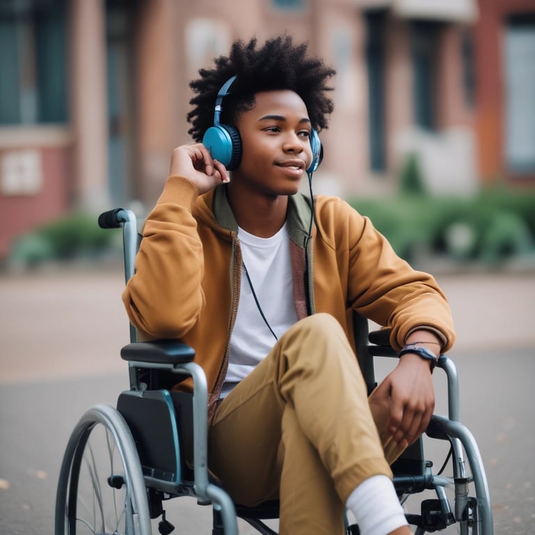 Youth wearing headphones for sensory regulation and auditory processing